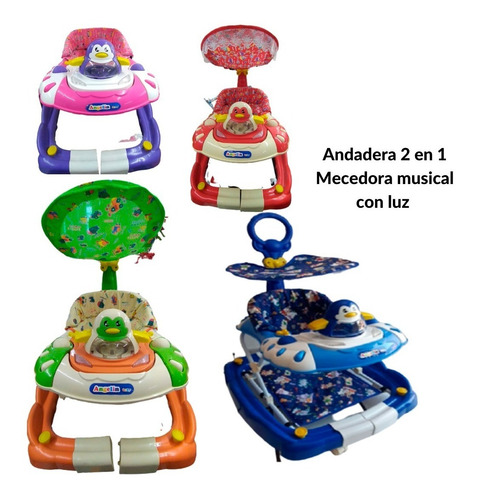 Imagen 2 de 2 de Andadera Mecedora Pinguinito Con Tablero Musical Luz Y Techo