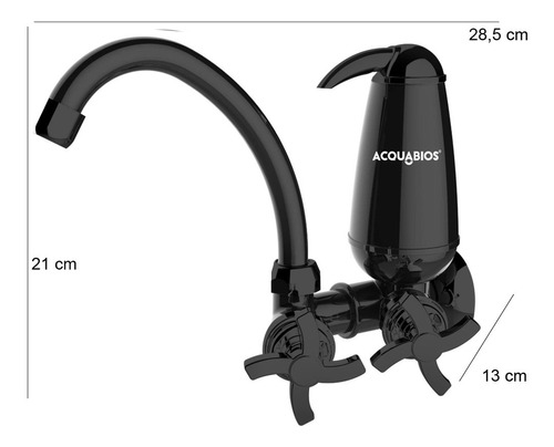 Torneira Cozinha Com Filtro Bica Móvel Parede Abs Cromado Cor Preto