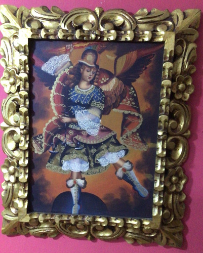 Pintura Oleo Escuela Cuzqueña Arcángel Miguel Pan De Oro 