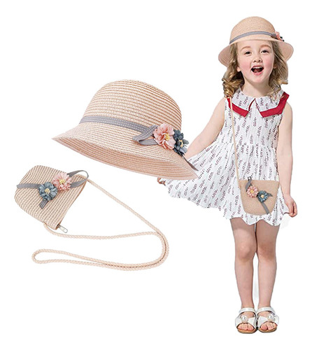 /chapéu De Palha Da Moda+bolsa Chapéu Infantil De Praia Para