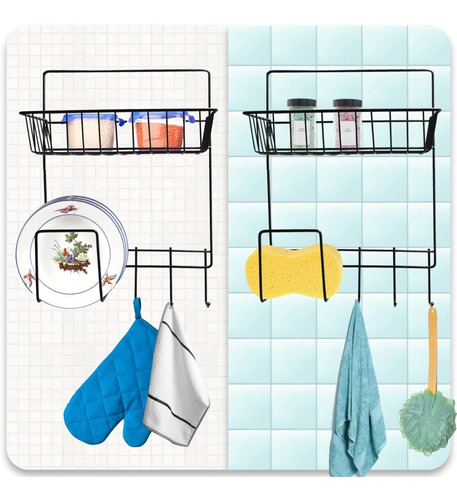 Imagen 3 de 7 de Cesto Canasto Organizador Metal Colgante Pared Baño Cocina