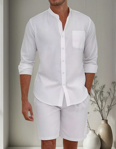 Conjunto De Camisa Y Pantalones Cortos De Algodón Y Lino Par