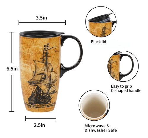 Taza De Viaje De Cerámica De Topador Con Tapa Y Mango - Taza