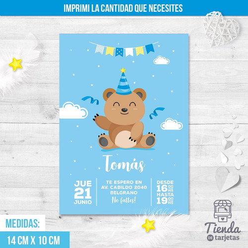 Imagen 2 de 3 de Diseño De Invitación Digital + Imprimible - Osito
