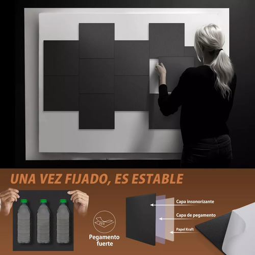 Paneles Acústicos KKone Cuadrados 30x30cm Con Pegamento 12 unidades Color Negro