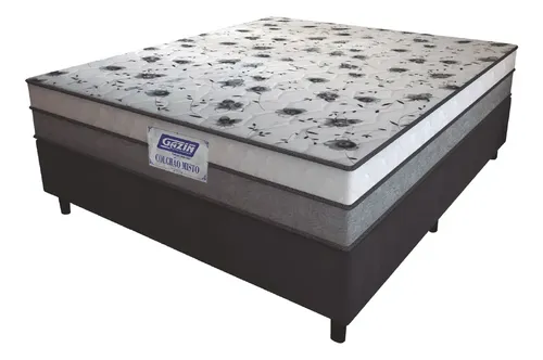 Gazin Cama Box Casal Colchão Espuma D33 Fort 138x188x59cm Suporta Até 150kg Por Pessoa Cinza/branco