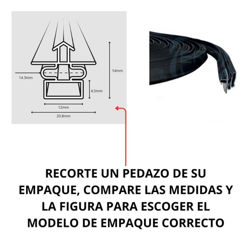 Imagen 5 de 10 de Empaque Puerta Refrigerador Perfil Ceja Arpon Negro Vta X Mt