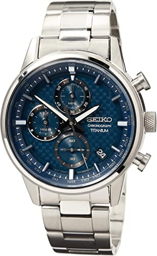 Seiko Cronógrafo Cuarzo Esfera Azul Gris Titanio Reloj