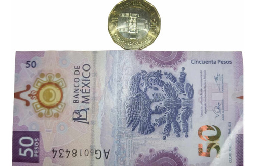 Billete $50 Pesos Ajolote Y Moneda $20 Pesos Conmemorativa 