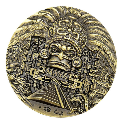 Imagen 1 de 11 de 80mm Dia Maya Azteca Verde Bronce Moneda Medallón Arte