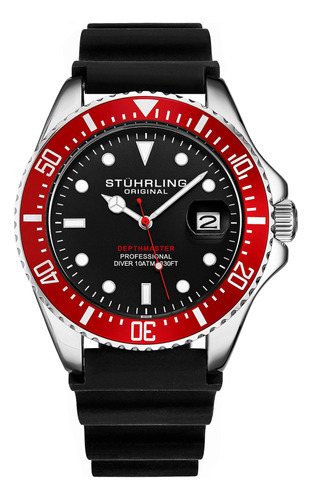 Stuhrling Reloj Para Hombre Reloj De Buceo Caja Plateada De