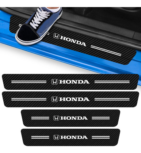 Kit 4 Adesivo Soleira De Porta Carro Honda Fibra De Carbono