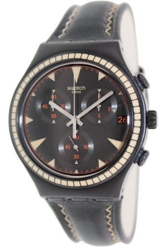 Ironía Ycb4024 Cuero Negro Swatch Hombres De Cuarzo Suizo, C