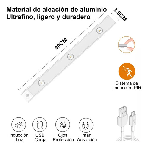 2 Barra De Luz Led Inteligente Con Sensor De Cuerpo Humano Estructura Blanco