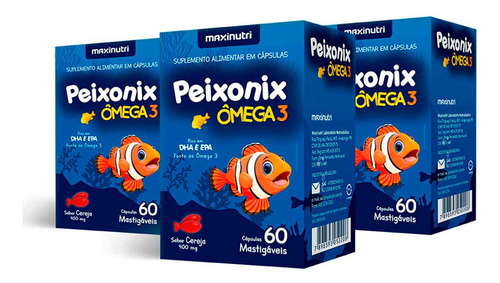 Kit 03 Peixonix Ômega 3 Mastigável Cereja 60 Caps Maxinutri