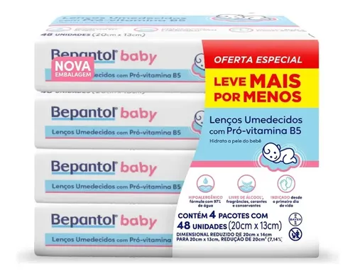 Kit com 4 Lenços Umedecidos Hipoalergênico 48un - Bepantol