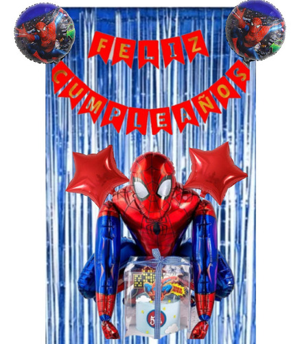 Combo Decoración Globo Hombre Araña 3d + Cortinas