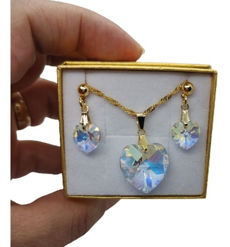 Conjunto Cristal Swarovski Aurora Boreal 1,8 Cm  Folh. Ouro