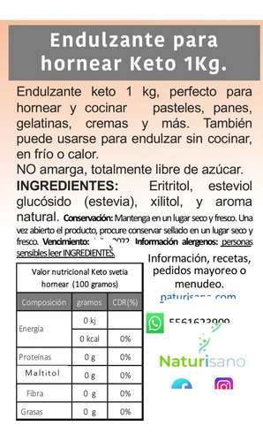 Endulzante Keto, Estevia, Eritritol, Xilitol, Sin Azúcar
