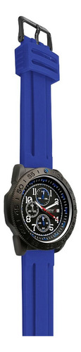 Reloj Bisel Giratorio De Hombre 45 Mm Cronógrafo Y Fechador Correa Azul Bisel Negro Fondo Negro