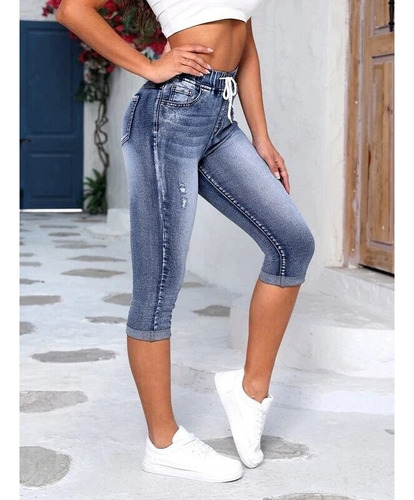 Pantalones Cortos De Mezclilla Elásticos En La Cintura