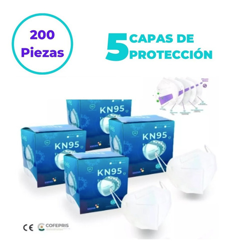 Cubrebocas Kn95 Certificado, 200 Piezas, Mascarilla 5 Capas