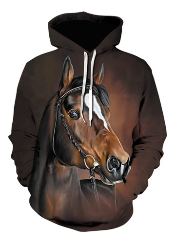 Sudadera Estampada Con Capucha Con Patrón De Caballo 3d