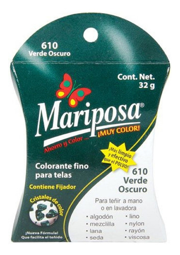 Colorante Telas Mariposa Cristales 32gr Color Verde Oscuro