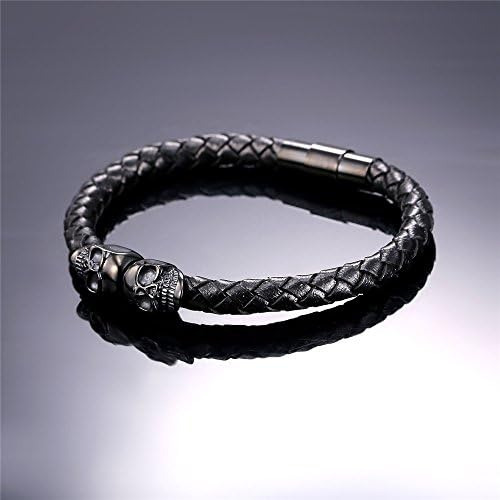 U7 Pulseira De Caveira Preta Masculina Punk Biker Surfista