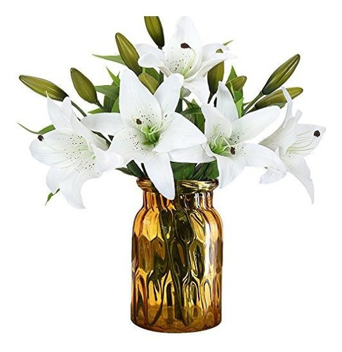 Flores Artificiales De Latex Lilium Realistas Blanco X5