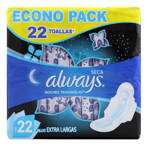 Toallas Femeninas Always Noches Seca T5 Con Alas 22 Pzas