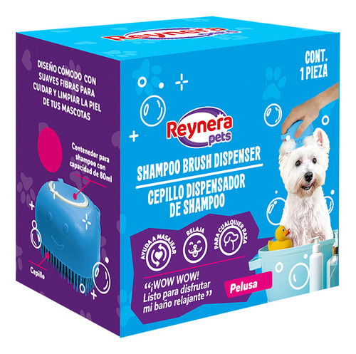 Cepillo Dispensador De Jabón Baño Perros Mascotas Reynera Color Azul