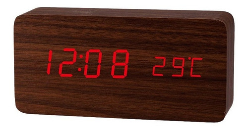 Reloj Digital Tipo Madera  Despertador  Hora Y Temperatura 