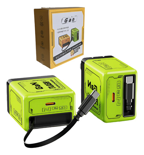 Cargador Carga Rápida 35w Con Cable Retractil Usb C Qc 3.0 Verde