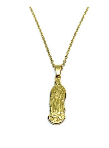 Collar Acero Inoxidable Dorado Dije Virgen Guadalupe 25mm