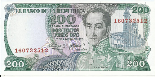 Colombia  200 Pesos Oro 7 Agosto 1975 9 Dígitos