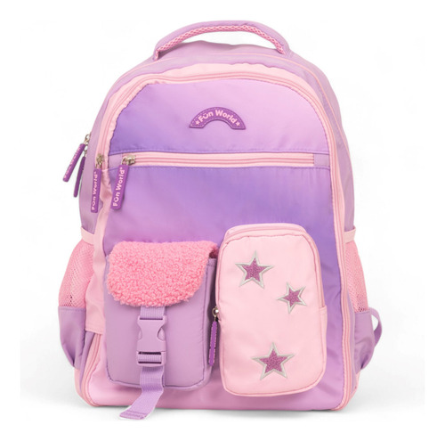 Mochila Escolar Fun World 17 Rainbow Fw Color Lila Diseño De La Tela Lisa