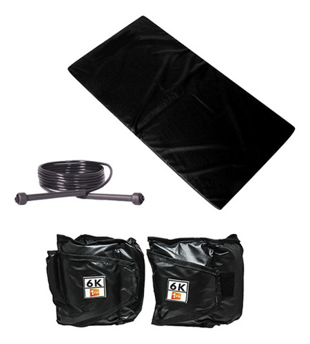 Kit Colchonete Preto + Corda De Pular + Par Caneleira 6kgs