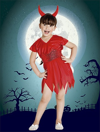 Disfraz Infantil Diablita Con Cuerno Halloween Candela