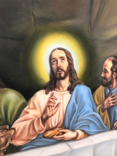 Obra Santa Ceia Acrílico S/ Tela Pintado A Mão 165x114cm