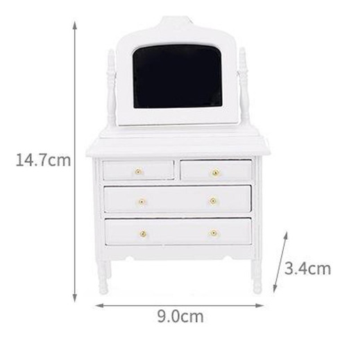 Casa De Muñecas Miniatura De Madera Blanca Cómoda 1/12