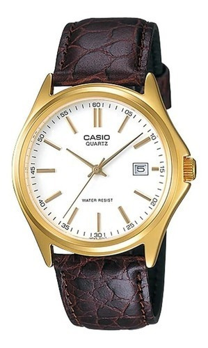 Reloj Casio Hombre Mtp-1183q Correa De Cuero Marron Color del bisel Dorado Color del fondo Blanco