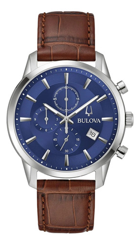 Relógio Bulova Sutton Cronógrafo Masculino 96b402 Social Aço Cor da correia Marrom Cor do bisel Prateado Cor do fundo Azul