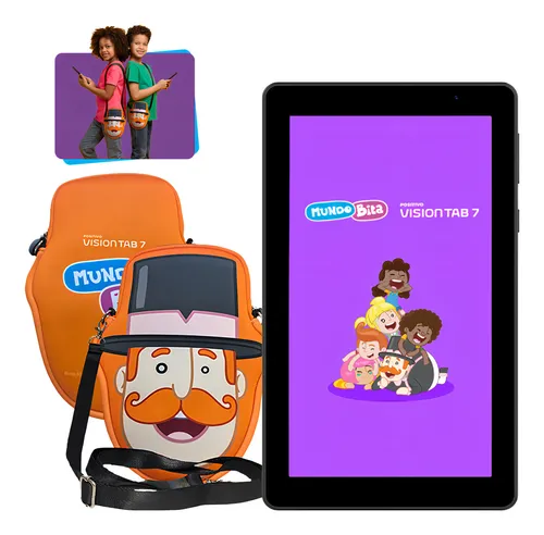comprar Tablet Infantil Positivo Vision Tab 7 Mundo Bita - Octa-core, 3gb Ram, 64gb Armazenamento, Tela 7 Ips, Bateria 3100mah, Android 14 Go, Wi-fi, Preto - Inclui 2 Itens De Proteção (capa e bolsa)