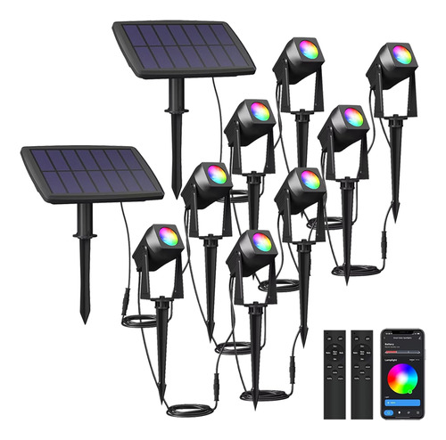 Fmart Paquete De 8 Focos Solares Rgbw Con Bluetooth Para Pai