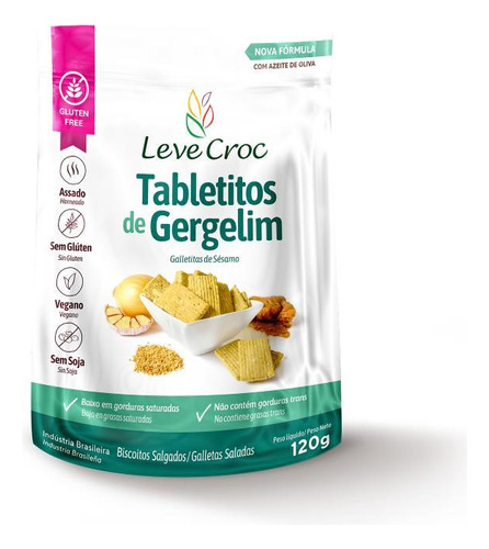 Kit 3x: Biscoito Tabletito Salgado Gergelim Leve Crock 120g