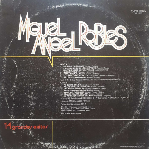 Miguel Angel Robles - 14 Grandes Exitos Lp (Usado)