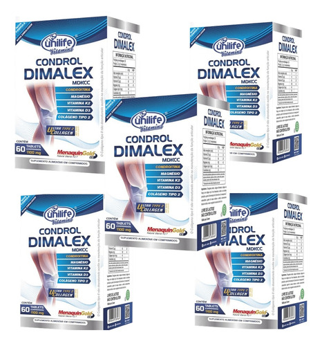 Kit 5 Condrol Dimalex 60 Comprimidos 1000mg Unilife