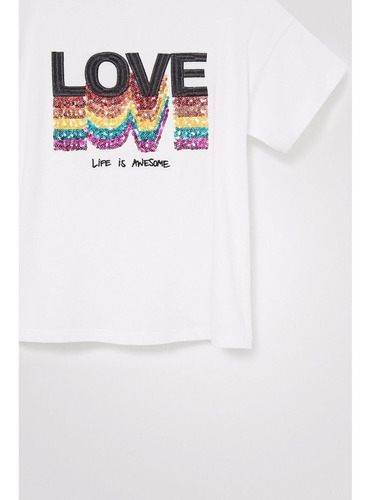 Polera Desigual Love Blanco - Calce Regular Talla 7/8