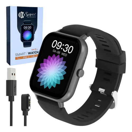 Smartwatch Com Chamadas, Foto Na Tela, 2 Pulseiras, Bluetooth, Compatível Android Ios, Tela Touch, Notificações, À Prova Dágua, Relógio Esportivo Unissex - Super Fast Acessórios, Cor Da Caixa Black
